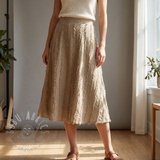 Bombažna tkanina z lanom Vintage Fringe Stripe naturals