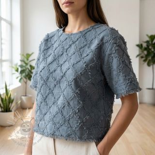 Bombažna tkanina z lanom Vintage Fringe Diamonds blue