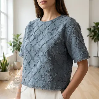 Bombažna tkanina z lanom Vintage Fringe Diamonds blue