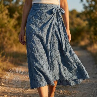 Bombažna tkanina z lanom Vintage Fringe Diamonds blue