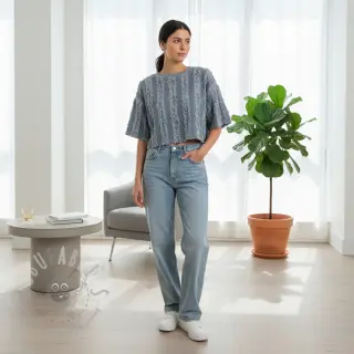 Bombažna tkanina z lanom Vintage Fringe Stripe blue