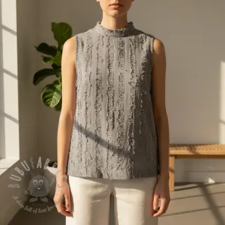 Bombažna tkanina z lanom Vintage Fringe Stripe grey
