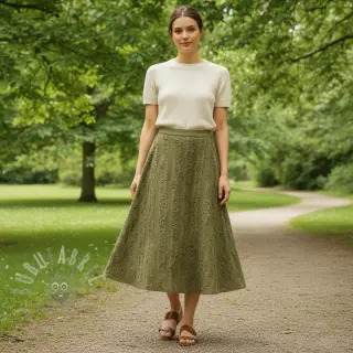 Bombažna tkanina z lanom Vintage Fringe Stripe army