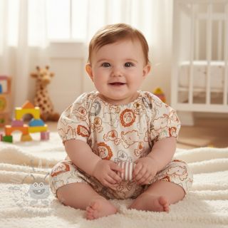 Bombažna tkanina Safari animals ecru