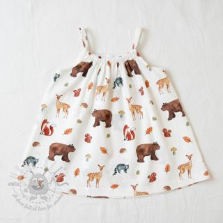 Bombažna tkanina Animals in the wood white digital print