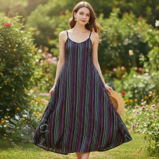 Bombažna tkanina LUREX stripes navy