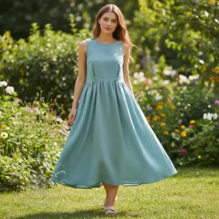 Bombažna tkanina z lanom old blue