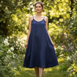 Bombažna tkanina z lanom marine