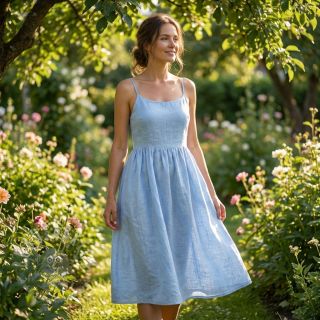 Bombažna tkanina z lanom light blue