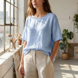 Bombažna tkanina z lanom light blue