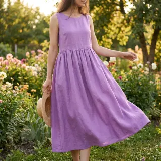 Bombažna tkanina z lanom dark lilac