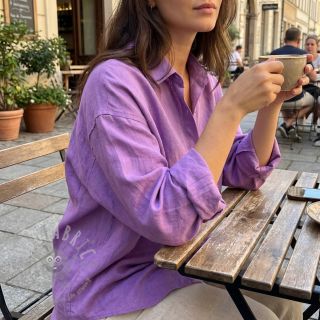 Bombažna tkanina z lanom dark lilac