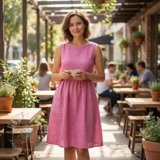 Bombažna tkanina z lanom dark pink