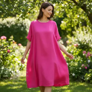 Bombažna tkanina z lanom fuchsia