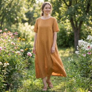 Bombažna tkanina z lanom cognac