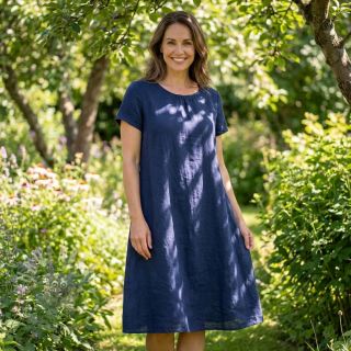 Bombažna tkanina z lanom dark blue