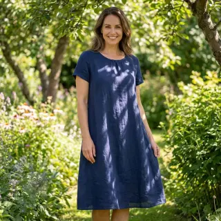 Bombažna tkanina z lanom dark blue