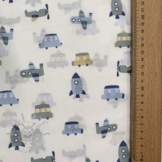 Bombažna tkanina Vehicles white
