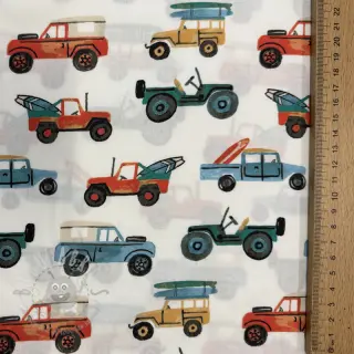 Bombažna tkanina Cars white digital print