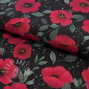 Bombažna tkanina Poppy black digital print