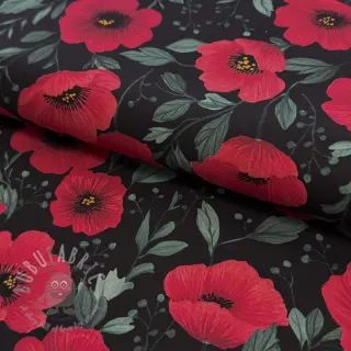 Bombažna tkanina Poppy black digital print