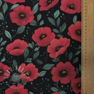 Bombažna tkanina Poppy black digital print