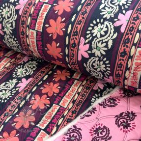 Bombažna tkanina VOILE STEPPED Daria flower aubergine digital print