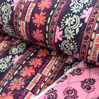 Bombažna tkanina VOILE STEPPED Daria flower aubergine digital print