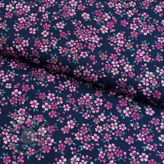 Bombažna tkanina Simie flowers navy digital print
