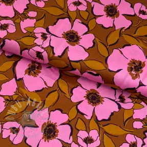 Bombažna tkanina SATIN Flower Kala caramel