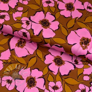 Bombažna tkanina SATIN Flower Kala caramel