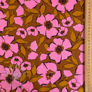 Bombažna tkanina SATIN Flower Kala caramel