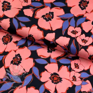 Bombažna tkanina SATIN Flower Kala navy