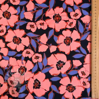 Bombažna tkanina SATIN Flower Kala navy