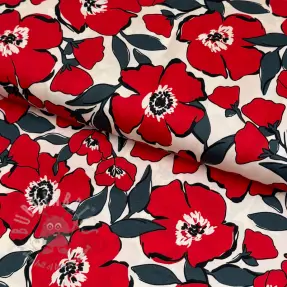 Bombažna tkanina SATIN Flower Kala offwhite
