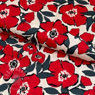 Bombažna tkanina SATIN Flower Kala offwhite