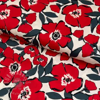 Bombažna tkanina SATIN Flower Kala offwhite