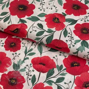 Bombažna tkanina Poppy offwhite digital print