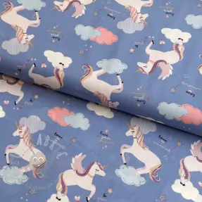Bombažna tkanina Unicorns love blue