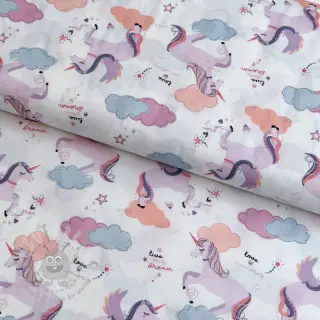 Bombažna tkanina Unicorns love white