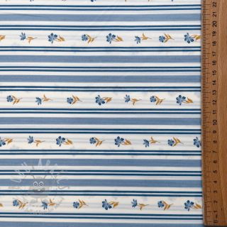 Bombažna tkanina Fine flowers STRIPE blue