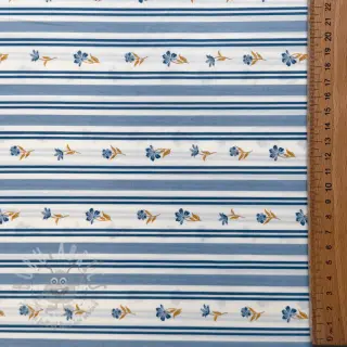 Bombažna tkanina Fine flowers STRIPE blue