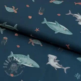 Bombažna tkanina Sea life petrol digital print