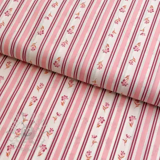 Bombažna tkanina Fine flowers STRIPE pink
