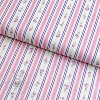 Bombažna tkanina Fine flowers STRIPE purple