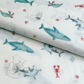 Bombažna tkanina Sea life offwhite digital print