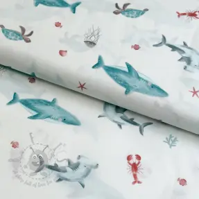 Bombažna tkanina Sea life offwhite digital print