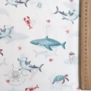 Bombažna tkanina Sea life offwhite digital print