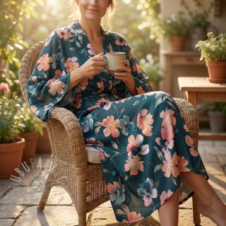 Bombažna tkanina SATIN Penny flower petrol digital print