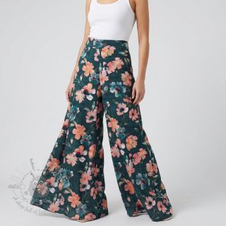 Bombažna tkanina SATIN Penny flower petrol digital print